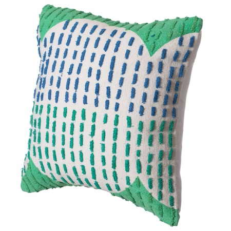 Deerlux 16" Handwoven Cotton Throw Pillow Cover with Ribbed Line Dots and Wave Border, Green QI004315.GN